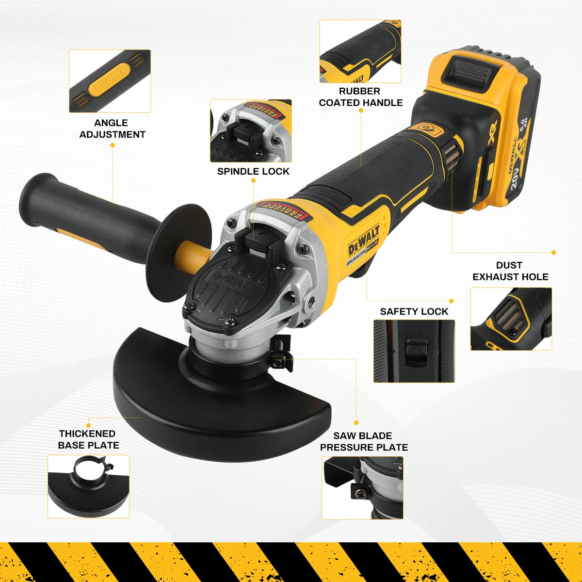DEWALT DCG406 125MM 4-1/2" Angle Grinder 18V Brushless Maglev 9000RPM 414N Recoil Brake for Metal Stone Cutting Grinding
