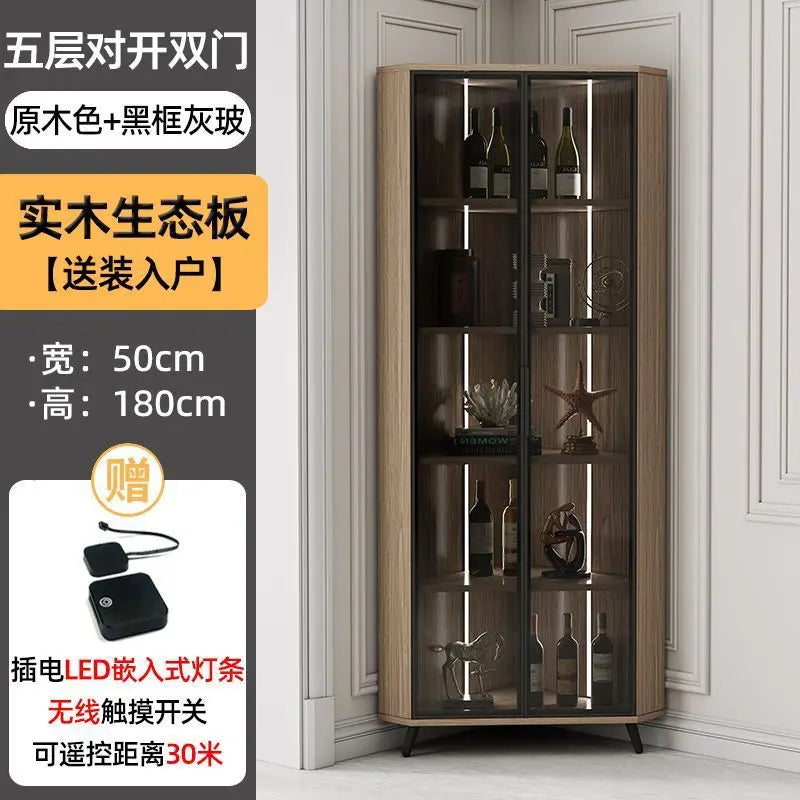 Corner Cabinet with Light Solid Wood Living Room Corner Corner Cabinet Display Bookcase Storage Triangle Cabinet Dining