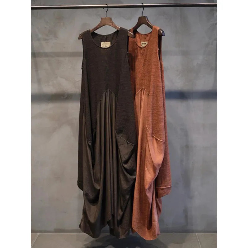 French Retro Vest Dress Summer Loose Cotton Patchwork Silk Suspender Dresses Women Irregular Flower Bud Vestidos