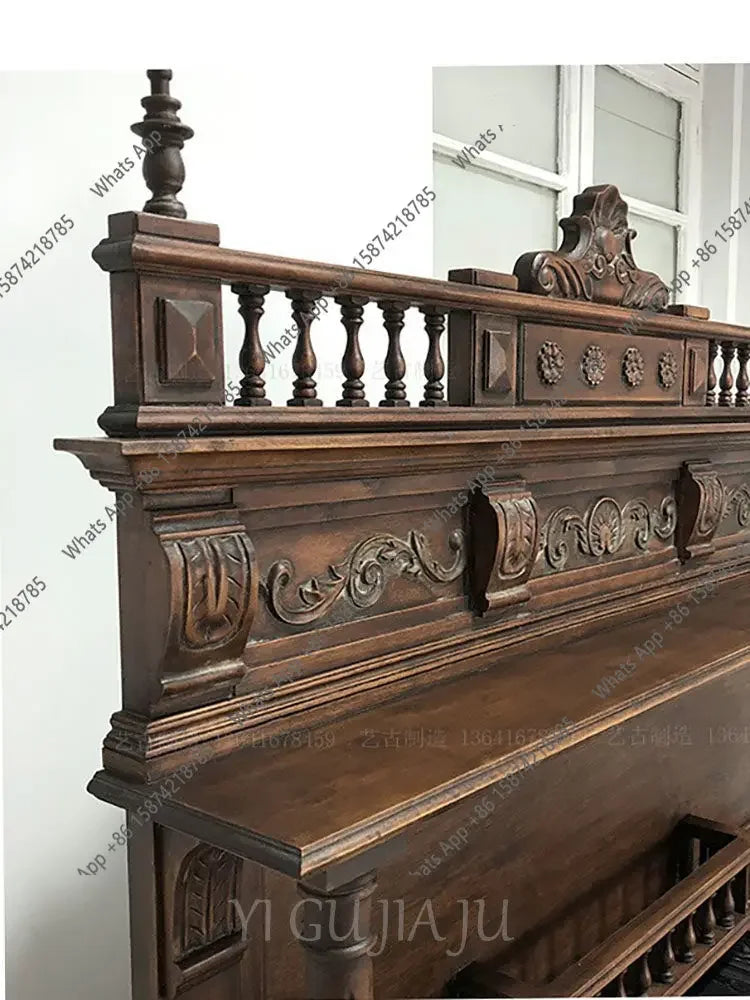 66 Medieval Solid Wood Retro Restaurant Wine Cabinet Tea Cabinet Neoclassical Nostalgic Side Cabinet Living Room Storage Designe