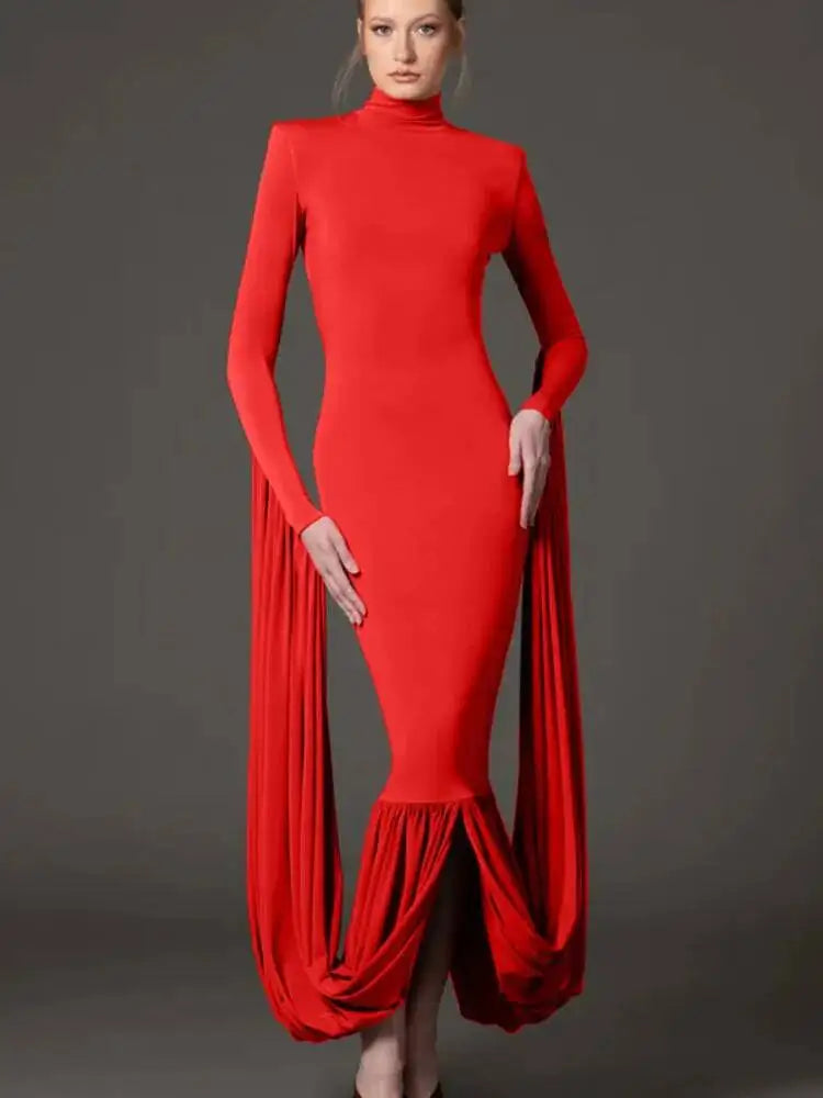DEAT Early Autumn Stand Collar Full Sleeves High End Party Dress ,hot Sales Slim Elastic Vacation Clothing