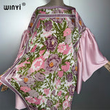 WINYI Bubble Sleeve Pleated Dress Beach Cover Up Kaftan Abaya Dubai Luxury Party Dress Long Down Muslim Woman Evening Dress