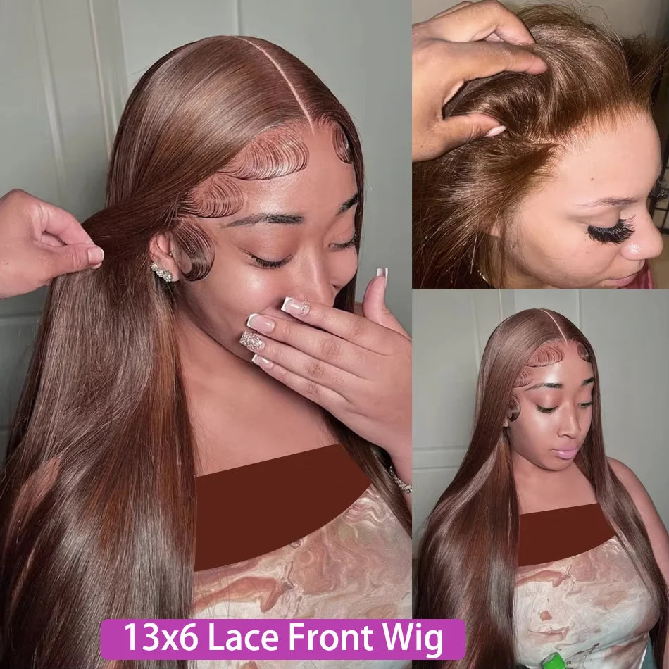 Chocolate Brown Straight 13X6 Hd Lace Frontal Wig Colored Human Hair 13X4 Lace Front Wigs For Women Preplucked 30 36 Inch