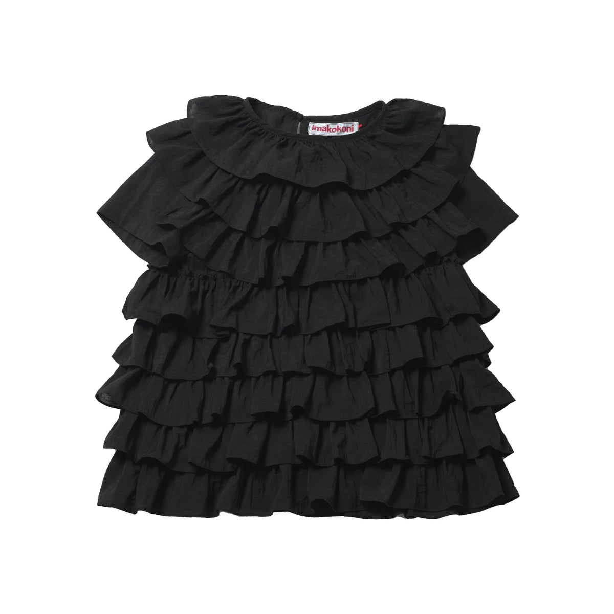 imakokoni Women's T‑shirts and Polos Summer Black Cake Layered Multi‑layer Ruffled Short Sleeve Casual Female Clothing Tops