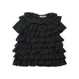 imakokoni Women's T‑shirts and Polos Summer Black Cake Layered Multi‑layer Ruffled Short Sleeve Casual Female Clothing Tops