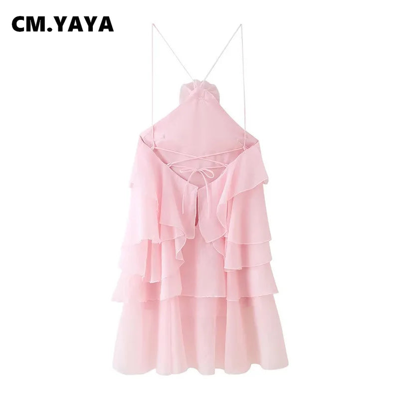 CM.YAYA Women Sleeveless Cascading Ruffles Smock Big Swing Dress 2025 Birthday Vacation Street Summer Party Dresses Vestidos