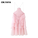 CM.YAYA Women Sleeveless Cascading Ruffles Smock Big Swing Dress 2025 Birthday Vacation Street Summer Party Dresses Vestidos