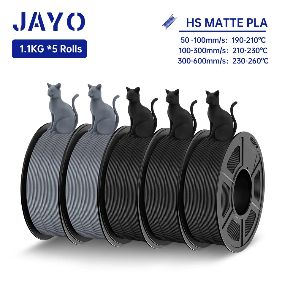JAYO PLA Classic 3D Filament 1.75mm High Speed Matte PLA 3D Printer Filament Neatly Wound 3D Printing Materials 5Rolls/set