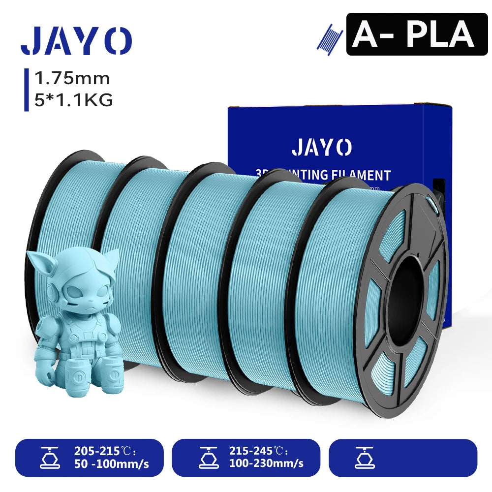 JAYO 3D PETG/PLA/PLA PLUS Filament 1.75mm PLA Filament 5 Rolls For Bambu FDM 3D Printer Neatly Wound 3D Printing Material for 3d