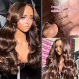 Transparent Chocolate Brown Body Wave Lace Front Human Hair Wig Vietnamese Original #4 Color 250% 13x6 HDFull Lace Frontal Wigs