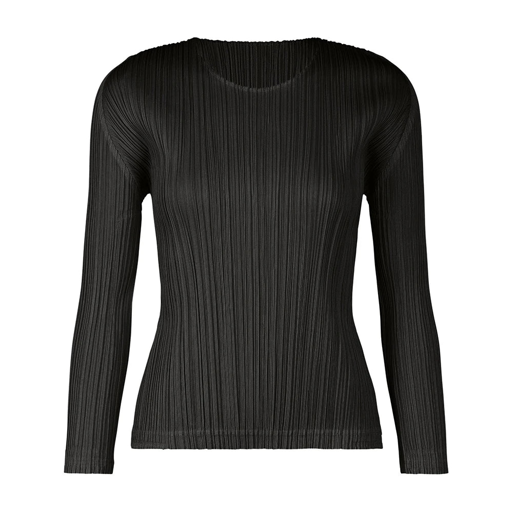 Miyake Pleated Causal Long Sleeve Top Women Classical Pleats Please T-shirt