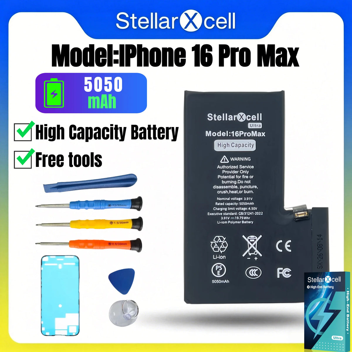 High Cpacity Cell + 7037 TI Ultra Battery Replacement for iPhone StellarXcell11 13mini 15 IP14 Pro Max 12 16 16pro 16promax