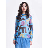 MOVEUP Long-Sleeve T-Shirt 2026 Spring New Stand Collar Printed Lightweight Mesh Base Slim Fit Short Women's Top 3ELC10553