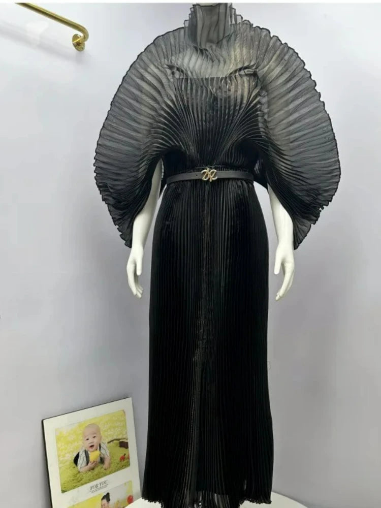 Miyake Folds 2025 Autumn New Loose Dress Hand-made Dolds Elegant Chested Evening Dress