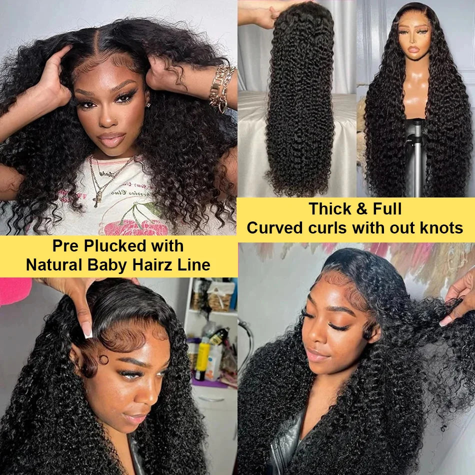 250 Density 100% Human Hair 40 44 Inch Deep Wave 13x4 13x6 HD Lace Front Wigs Water Wave Curly 360 HD Full Lace Front Wig Black