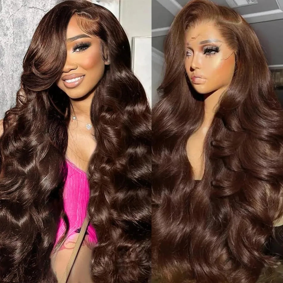 Chocolate Brown Body Wave Human Hair Wigs 13X6 Hd Lace Frontal Wig 13X4 Human Hair 250 Density Colored Pre Plucked Brazilian Wig