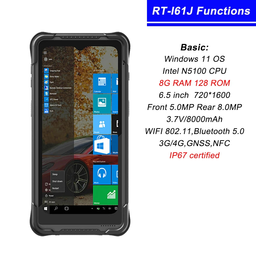 Handheld Windows Rugged PDA 8G RAM 128G ROM Intel N5100 CPU Barcode Scanner IP67 Waterproof Data Acquisition Terminal