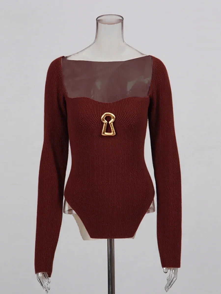 TWOTWINSTYLE Solid Spliced Metal Buckle Slimming T Shirts For Women Turtleneck Sleeveless Minimalist T Shirt Female Fashion New