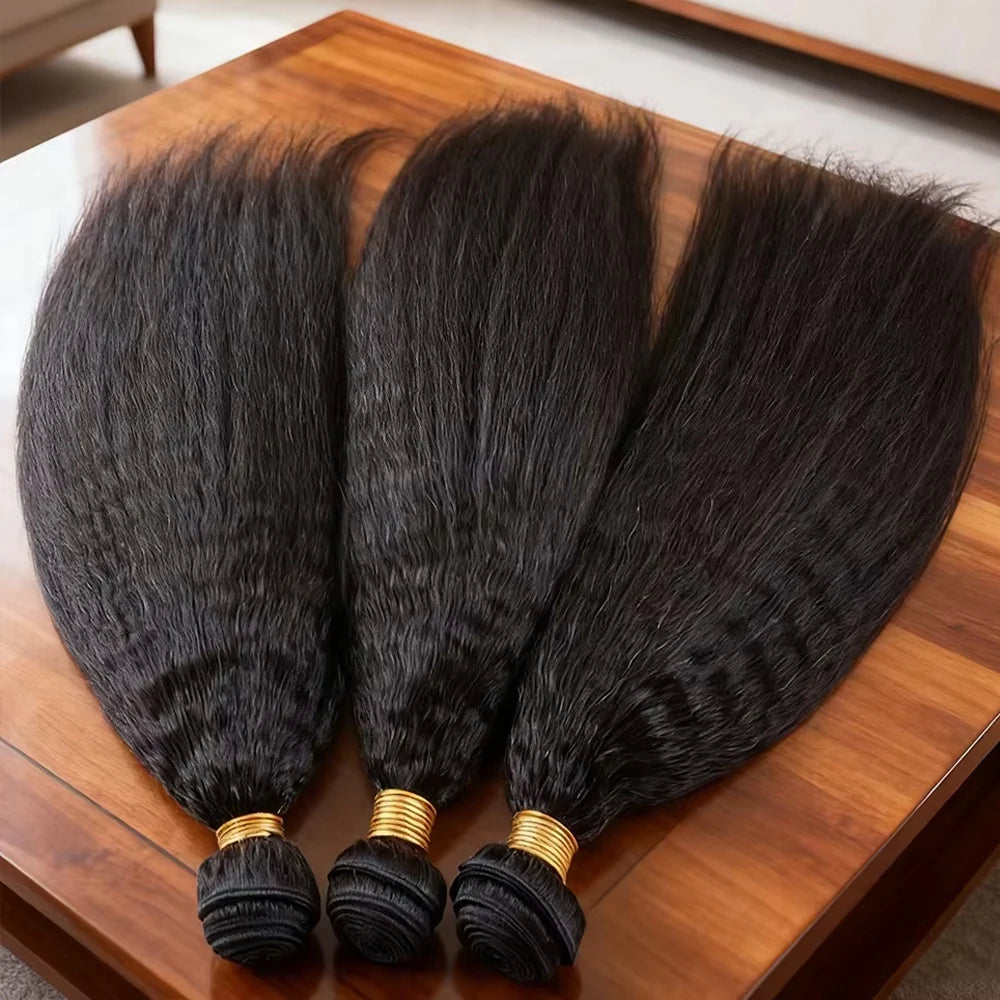 Brazilian Human Hair Bundles Kinky Straight 30 inch Virgin Hair 3 4 Bundles Coarse Yaki Sew In Quick Weave Raw Hair Extensions