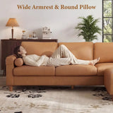 3 Seater L-Shaped PU Leather Sofa with Movable Ottoman for Living Room in Camel Color