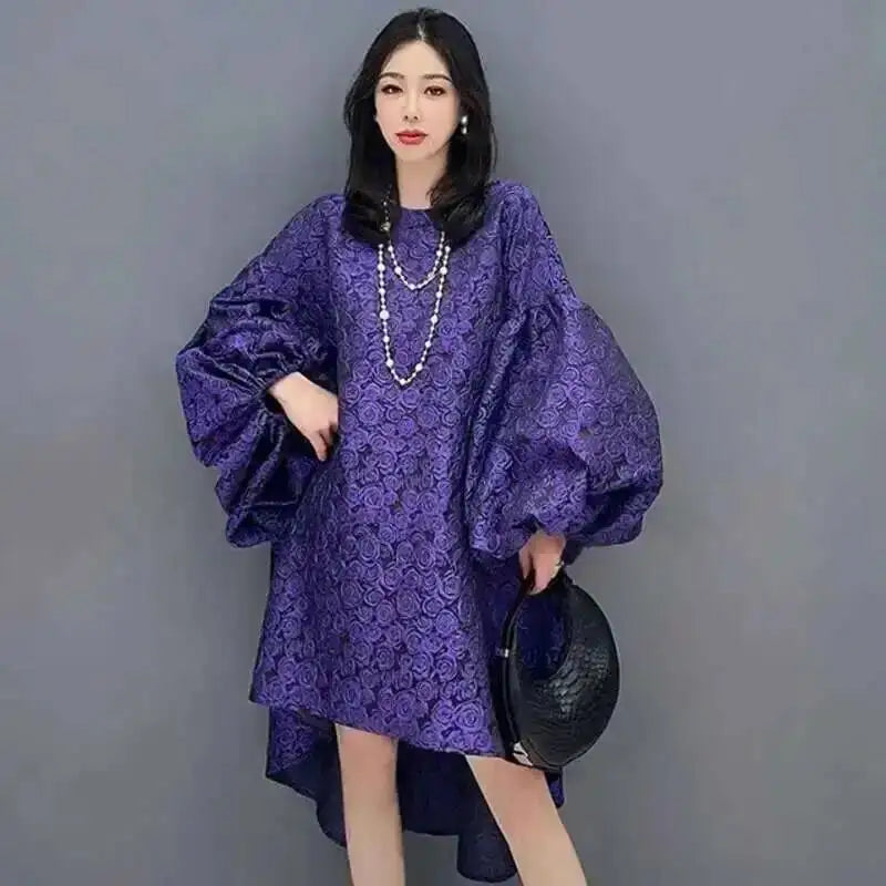 SHENGPALAE Korean Fashion Elegant Chic Dress Casual Loose Batwing Sleeve Robe Vestido Women's 2026 Autumn New Clothing 5R2243