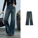 TOYOUTH Women Denim Jeans 2025 Autumn New Retro Lycra Micro Flare Pant
