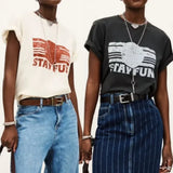 Distress Women Short Sleeved T-Shirt Letter Printed Round Neck Loose Tee for Female Spring Summer 2026