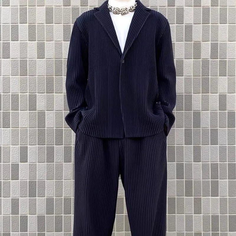 ISSEY Lined Japanese Miyake-Style Pleated Suit for Men Draped Loose Fit Versatile Casual Suit Jacket