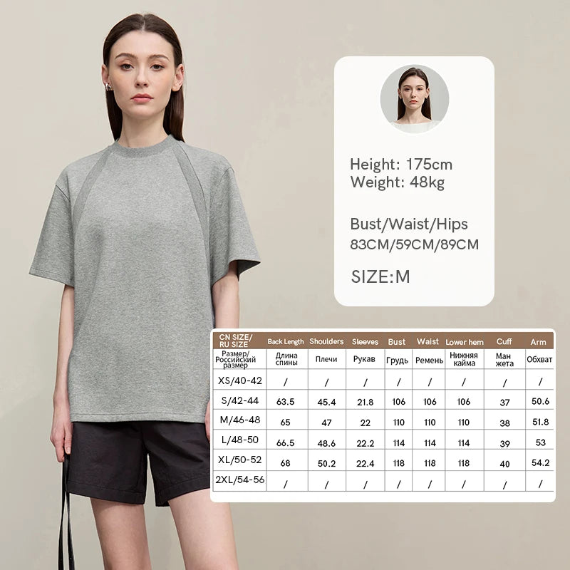 Amii Women's Tee Shirt 2026 Summer New O-Neck Stretch Cotton T-shirt Women Basic Ribbed Trim Versatile Short Sleeve Top 12622162