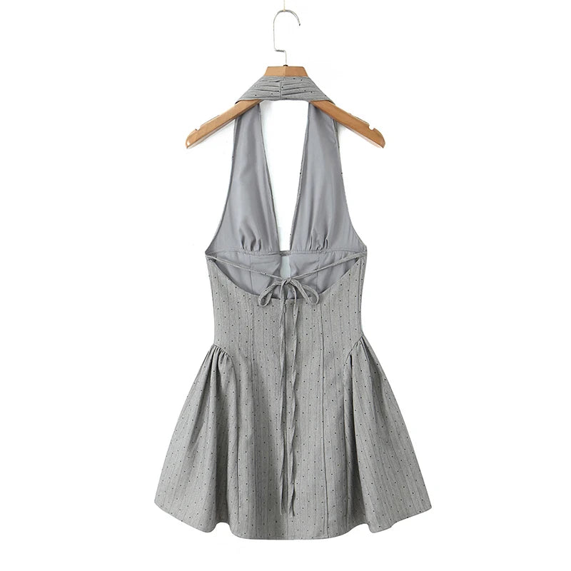YENKYE Sexy Women Fashion Backless Halter Dresses Low Waist A-line Mini Summer Dress Party Robe