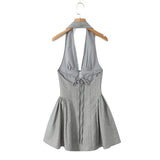 YENKYE Sexy Women Fashion Backless Halter Dresses Low Waist A-line Mini Summer Dress Party Robe