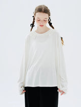 imakokoni Dark Grey Ruffle Stitching Crewneck Long Sleeve Casual T-Shirt Women's T Shirts And Polos Female Clothing for Women
