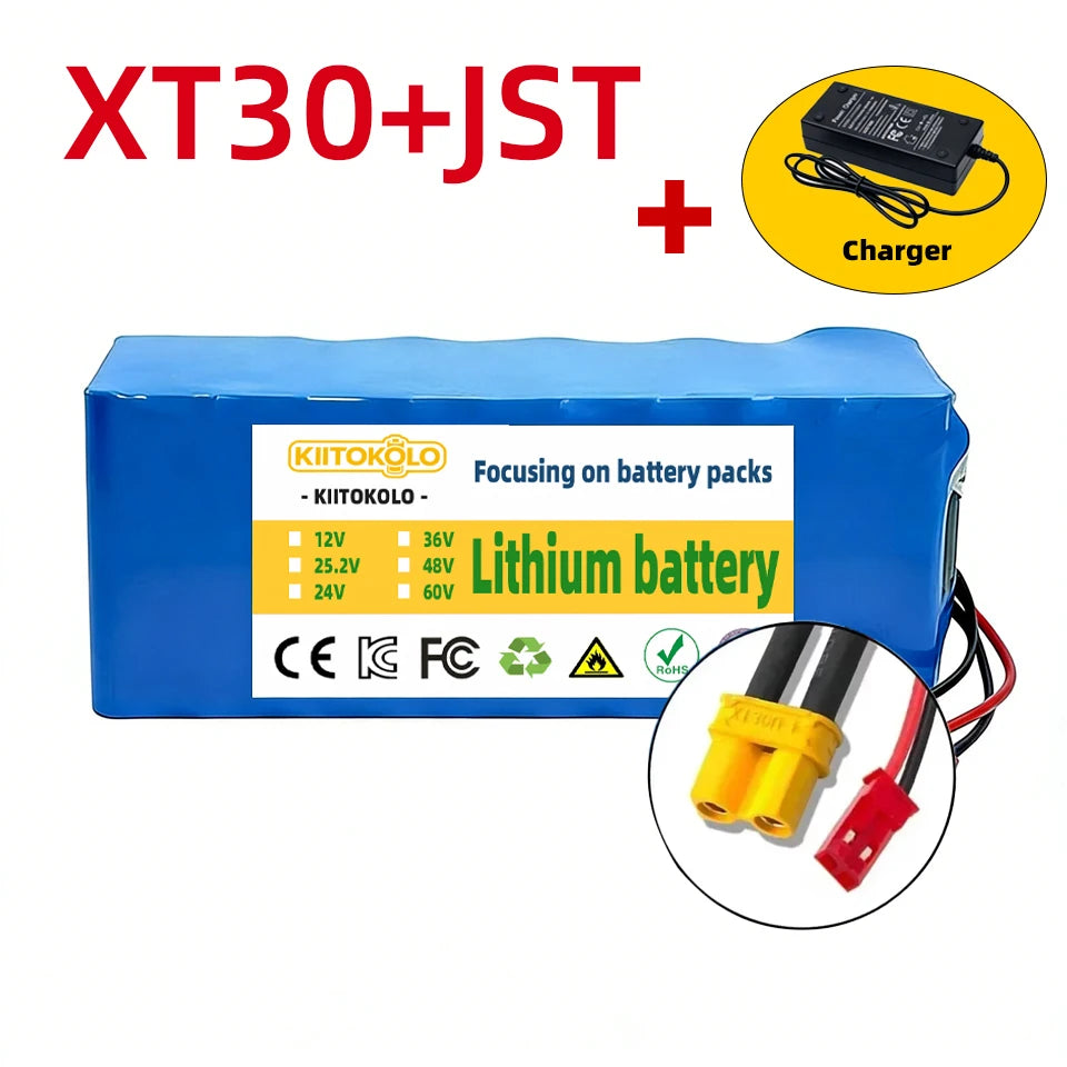 36V 10000mAh 10S4P Lithium Ion Battery Built-in BMS High Capacity Replacement Battery for 500W Electric Scooter E-Bike