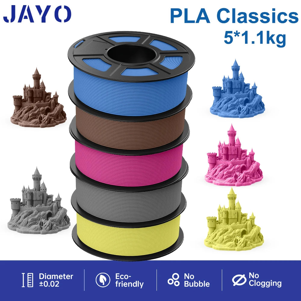 JAYO 3D Printer Filament  PETG PLA HSMPETG PLA PLUS 1.75mm 5Rolls 3D Printing Materials for 100% No Bubble &FDM 3D Pen DIY Gift