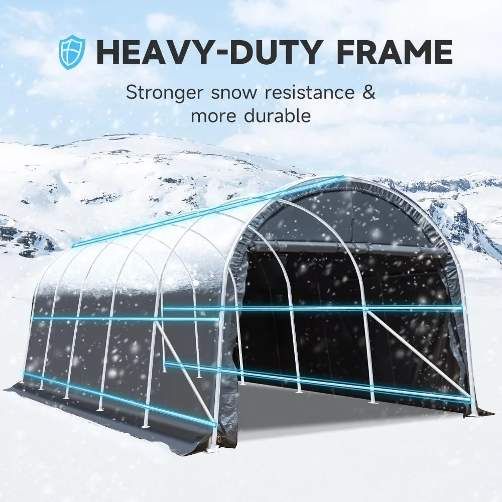 12 X 24 Ft Heavy-duty Carport, Portable Garage with Reinforced All-steel Frame and Domed Roof, Outdoor Waterproof Storage Shed
