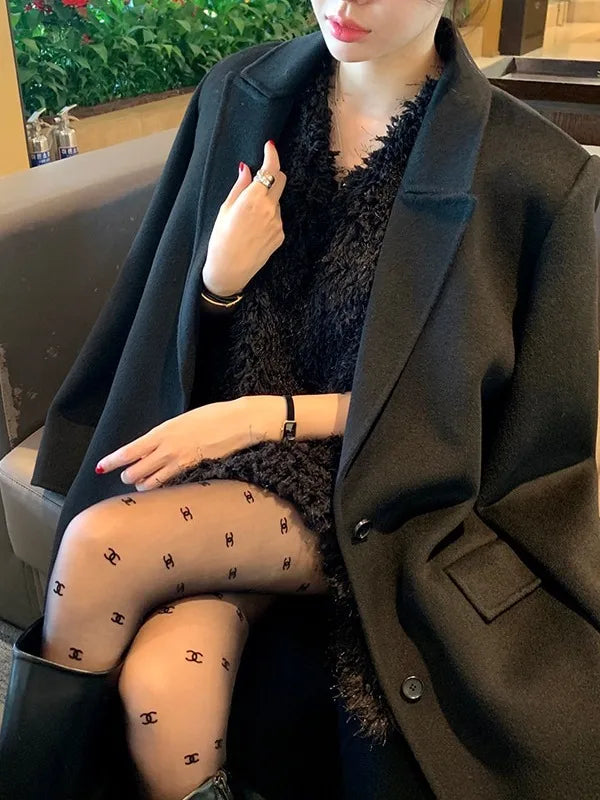 Chic Autumn Winter Short Sleeve V Neck Fluffy Casual Color Dress Women's Loose Fit City Walk a Line Skirt Korean Style