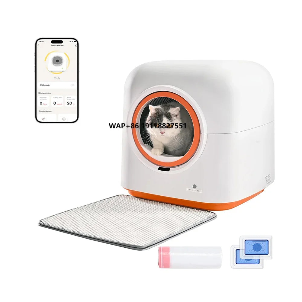 Automatic Self-Cleaning Smart Cat Box 60L Capacity APP Control Anti-Pinch Safety Hands-Free Waste Removal Cats Friendly