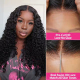 Curly 4x4 5x5 Glueless Lace Front Wig 220 Density Natural Color Deep Wave Pre Cut Brazilian HD Lace wigs Water Wave Human Hair
