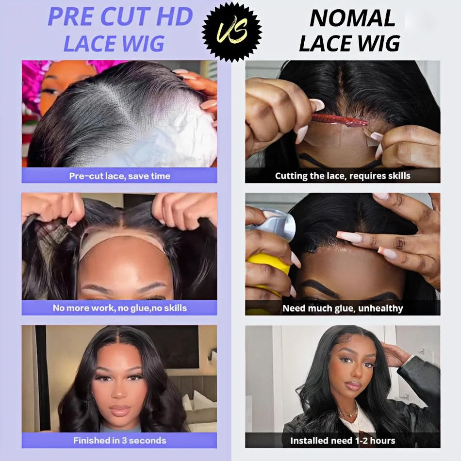 Body Wave Glueless Preplucked Human Wigs Ready To Go 4X4 Human Hair Wigs Pre Cut Ready To Wear Closure 5X5 Brazilian Wig