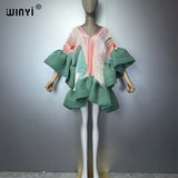 WINYI Women's Pleated Elastic Elegant Short Dress Beach Cover Up Kaftan Abaya Dubai Luxury Evening Wear Muslim Fashion
