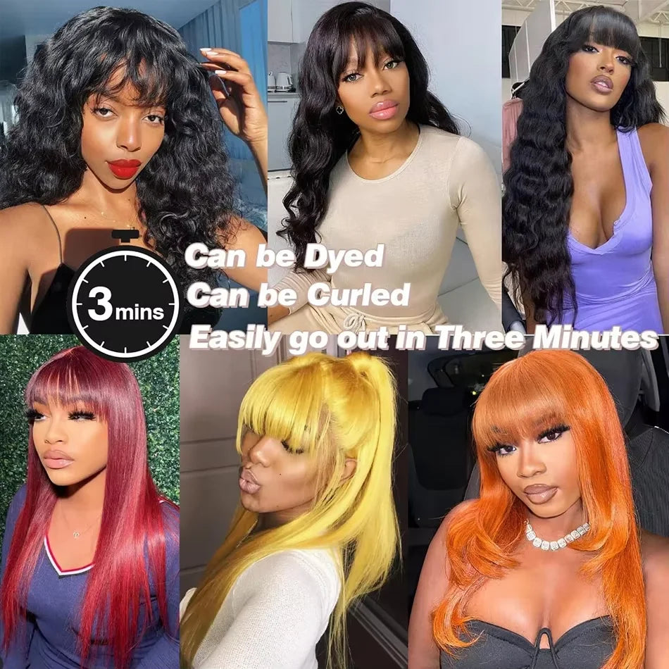 30 32 Inch Glueless Wig Bone Straight Human Hair With Bangs 250 Density 3x1 Lace Middle Part Wigs For Women