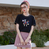 LOUIS YAO Playful Age-Reducing Fun Embroidered Short Sleeve T-Shirt 2026 Summer Top Pullover Slightly Stretch Cute Women's Tee