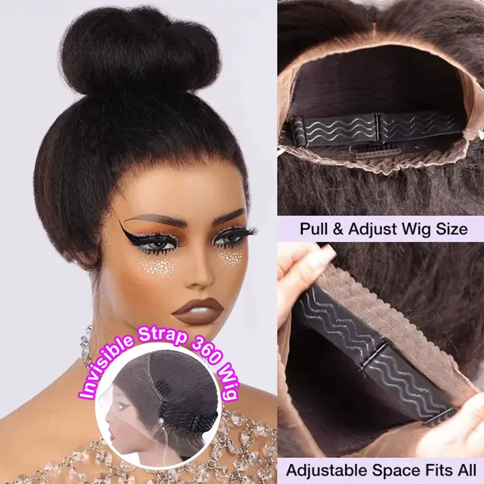 36 Inch Invisible Strap 360 HD Full Lace Glueless Wig Kinky Straight Frontal Wig Yaki Straight Lace Front Human Hair Wig
