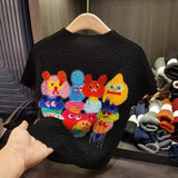 LANMREM Lightweight Colorful Print Women T-shirt 2025 New Summer Elegant Chic Stand Collar Short Sleeve Pullover Top 2DB3734