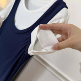 Summer Fake Two Piece t shirts for woman White Lining Splicing Color Casual Fashion Top Trend Camisole T-shirt y2k ropa