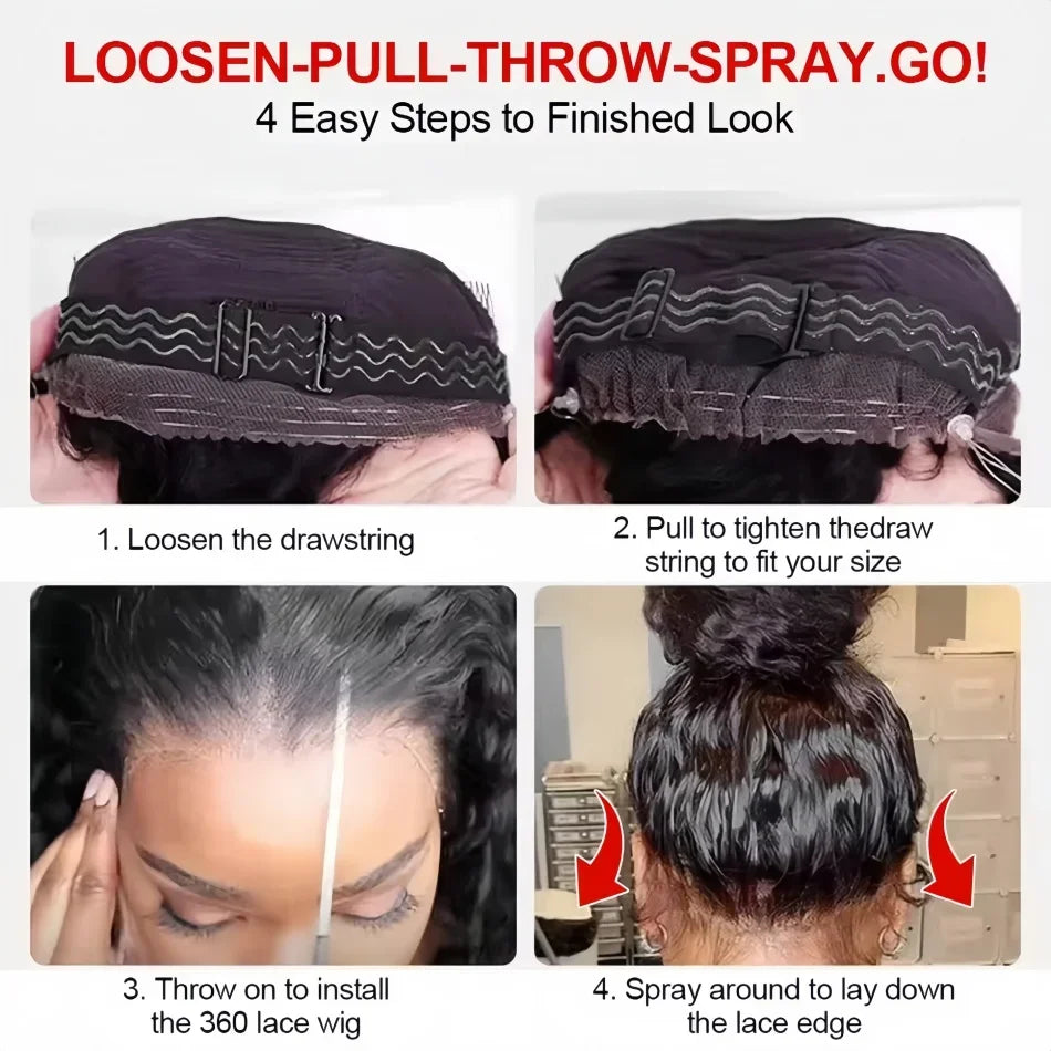 Deep Wave Glueless Invisible Strap 360 HD Full Lace Wig Human Hair 13x4 13x6 Water Wave Lace Front Wig 4x4 5x5 Closure Curly Wig