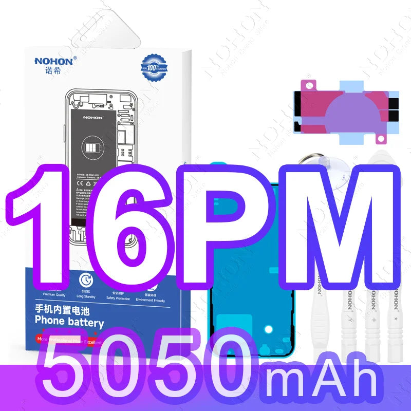 NOHON High Capacity Battery for iPhone 12 Pro Max 13 Mini 14 Plus 15 16 0 Cycle Replacement Li-ion Polymer Bateria with Tools