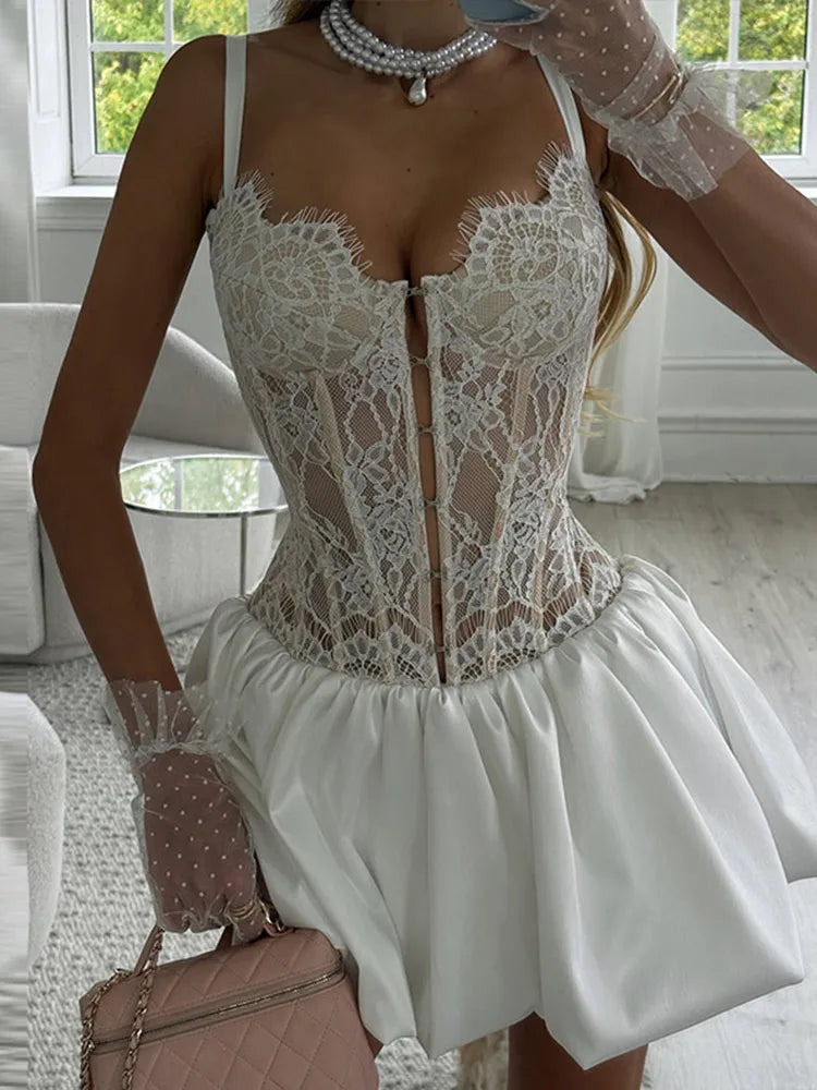 Sexy Fishbone Corset Mini Dress Women Hollow Out Backless Bandage Bubble A Line Vestidos Female 2026 Chic Party Festival Dresses