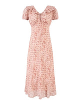 Chu Sau beauty Women New Fashion Sweet Polka Dot Print Chic Ruffles Midi Dress French V-Neck Puff Sleeve Vintage Party Dresses