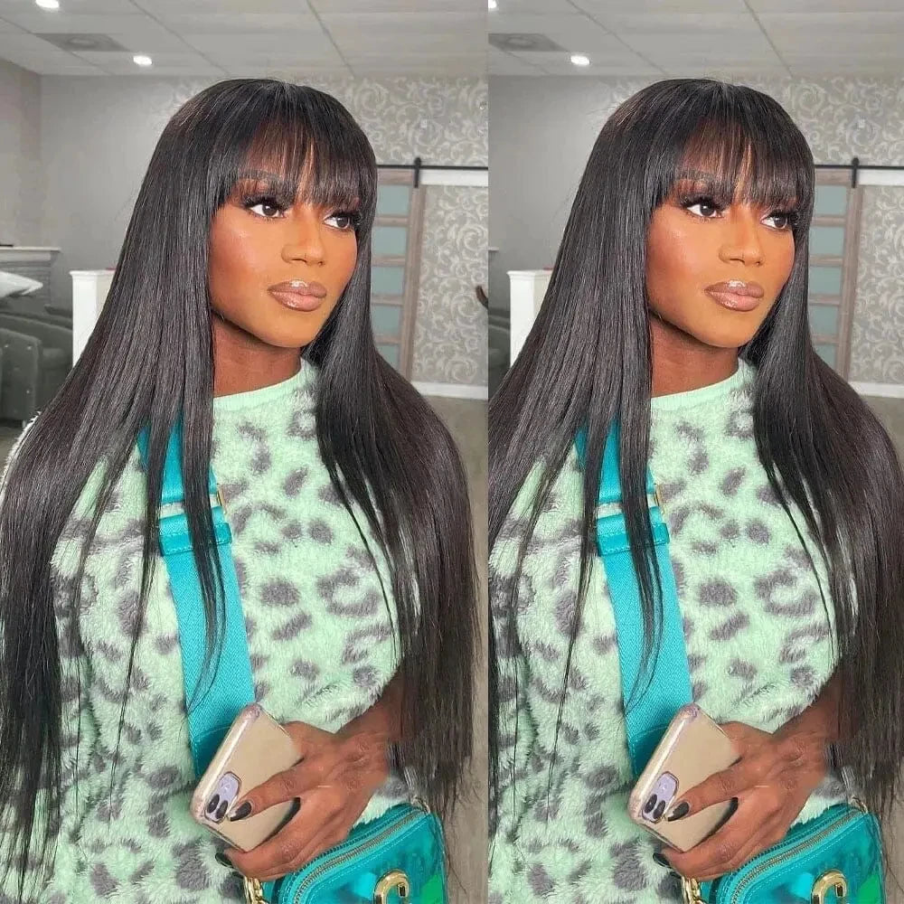 Glueless Wig With Bangs Human Hair 3x1 HD Lace Straight Human Hair Wigs